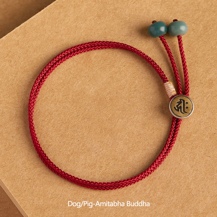 Buddha Stones 925 Sterling Silver Handmade Chinese Zodiac Natal Buddha Cyan Bodhi Seed Protection Braided Red String Bracelet - Dog/Pig-Amitabha Buddha(Wrist Circumference 14-18cm) - image 10