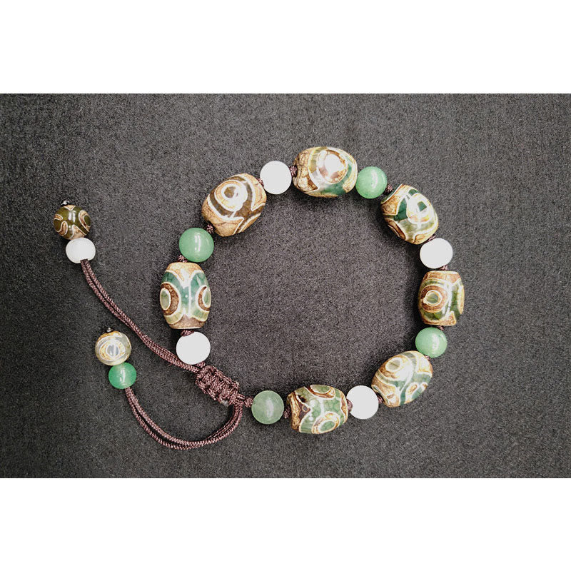 Buddha Stones Tibetan Three-eyed Dzi Bead Luck Protection Braided Bracelet