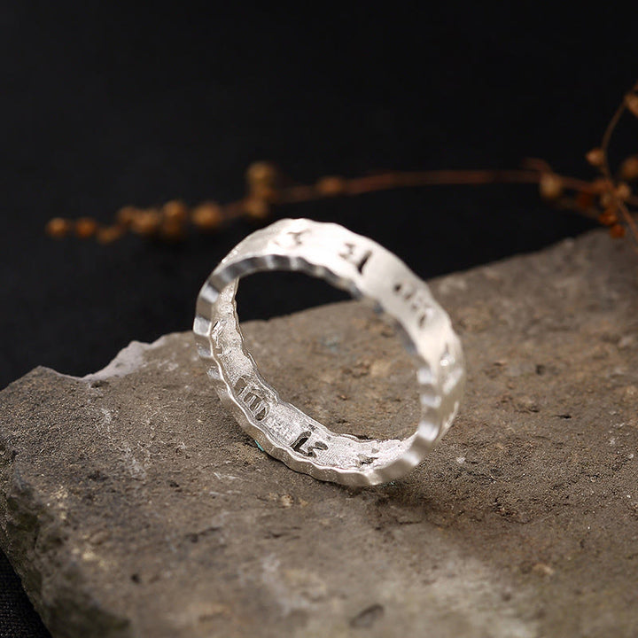 Buddha Stones Tibetan 925 Sterling Silver Om Mani Padme Hum Peace Hollow Ring - image 1