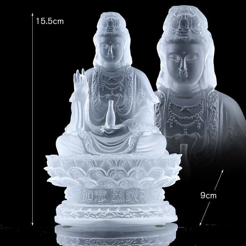 Buddha Stones Kwan Yin Avalokitesvara Handmade Figurine Liuli Crystal Art Piece Wealth Statue Home Offering Decoration - 15.5cm White - image 9