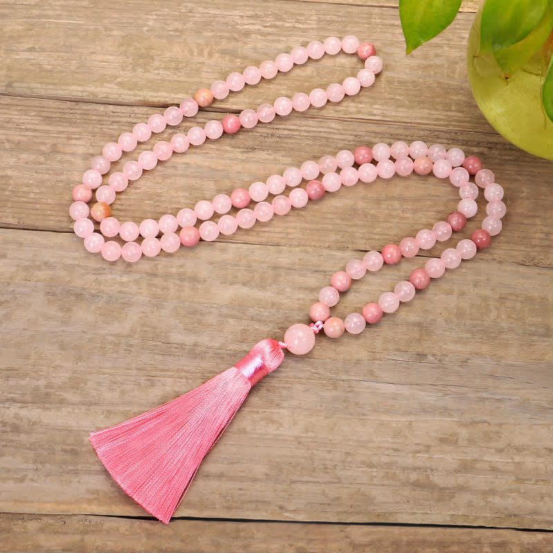 108 Mala Beads Pink Crystal Love Tassel Bracelet - image 7