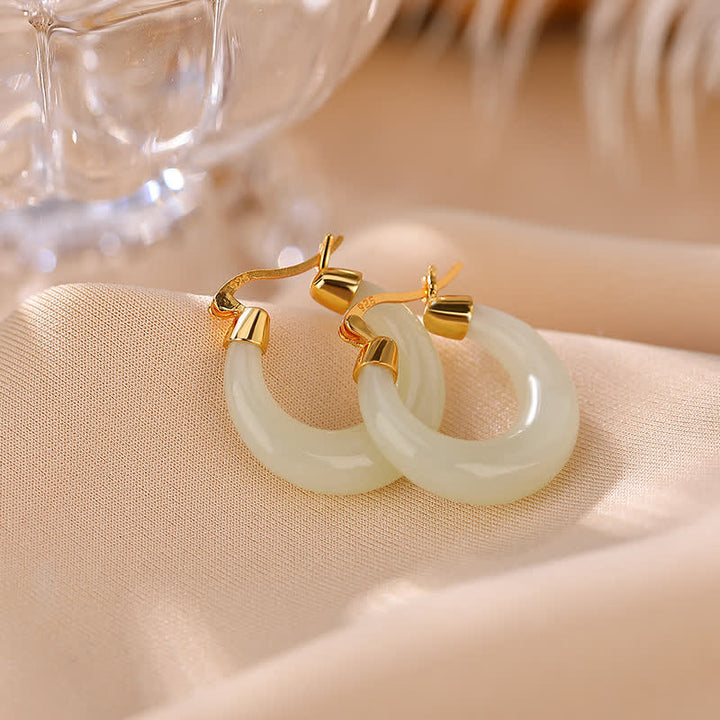 Buddha Stones Round Jade Cyan Jade Prosperity Luck Drop Earrings - Jade - image 1