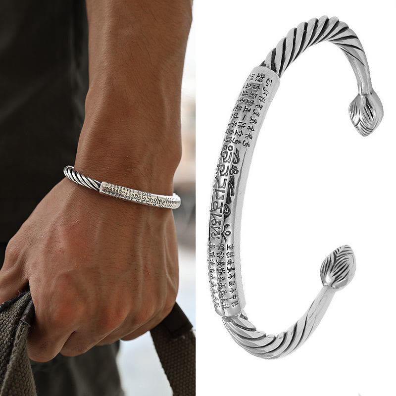 Buddha Stones Tibetan Om Mani Padme Hum Heart Sutra Purity Cuff Bracelet - image 19