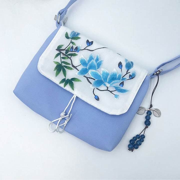 Buddha Stones Embroidered Camellia Epiphyllum Gardenia Sakura Flowers Crossbody Bag Shoulder Bag Cellphone Bag