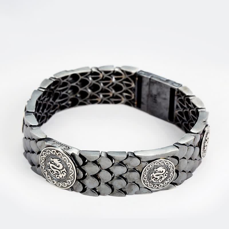 925 Sterling Silver Dragon Scales Luck Success Bracelet Bangle - image 2
