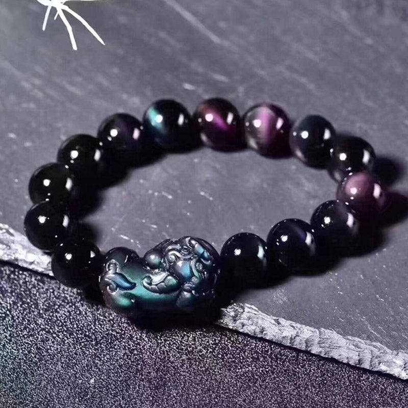 Buddha Stones FengShui PiXiu Rainbow Obsidian Luck Bracelet