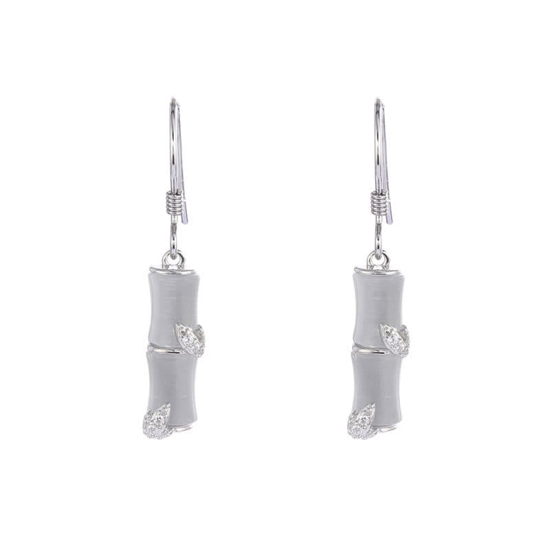 925 Sterling Silver Hetian Jade Chrysoberyl Cat Eye Red Agate Bamboo Luck Drop Earrings - Silver - Cat's Eye(Peace♥Support) - image 12
