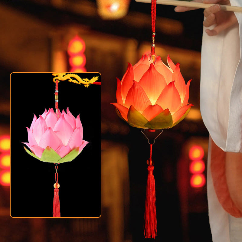 DIY Lotus Flower Dragon Lantern Tassel Lamp Decoration - Light Pink Lotus Lantern(Self-Assembly) - image 3