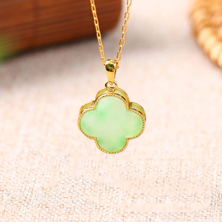 FREE Today: Bring Good Fortune Four Leaf Clover Jade Prosperity Necklace