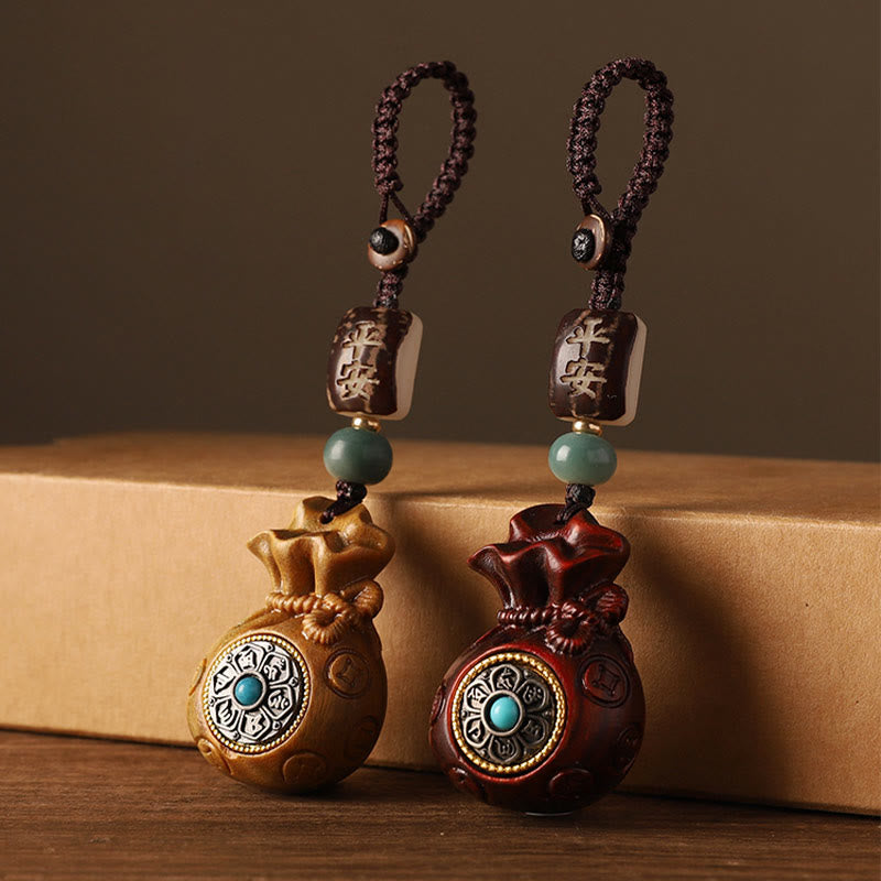 Buddha Stones Small Leaf Red Sandalwood Green Sandalwood Money Bag Om Mani Padme Hum Rotatable Protection Keychain Phone Hanging Decoration - image 14