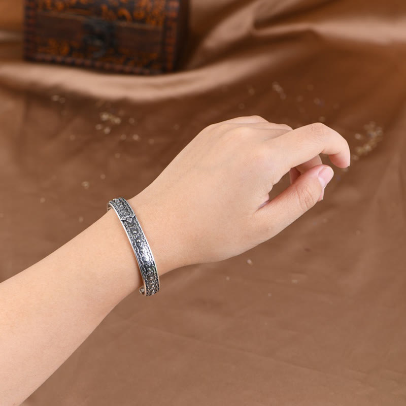 Buddha Stones 925 Sterling Silver Om Mani Padme Hum Double Dorje Engraved Wisdom Cuff Bracelet Bangle - image 14