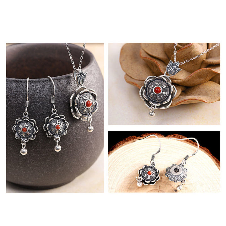 925 Sterling Silver Om Mani Padme Hum Lotus Peace Necklace Pendant Earrings - image 7