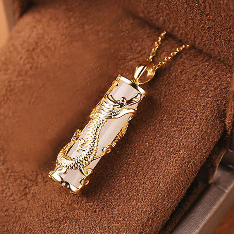 Buddha Stones Jade Dragon Phoenix Copper Blessing Harmony Necklace Pendant - Dragon - image 3