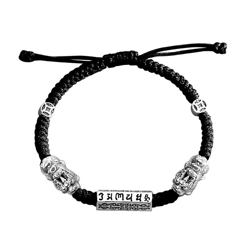 Buddha Stones Double PiXiu Feng Shui Copper Coin Om Mani Padme Hum String Bracelet - image 16