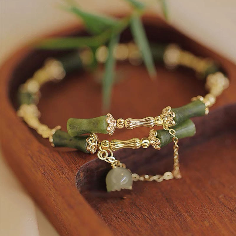Buddha Stones Bamboo Jade Pattern Luck Bracelet Bangle - image 2