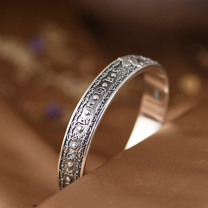 Buddha Stones 925 Sterling Silver Om Mani Padme Hum Double Dorje Engraved Wisdom Cuff Bracelet Bangle - image 6