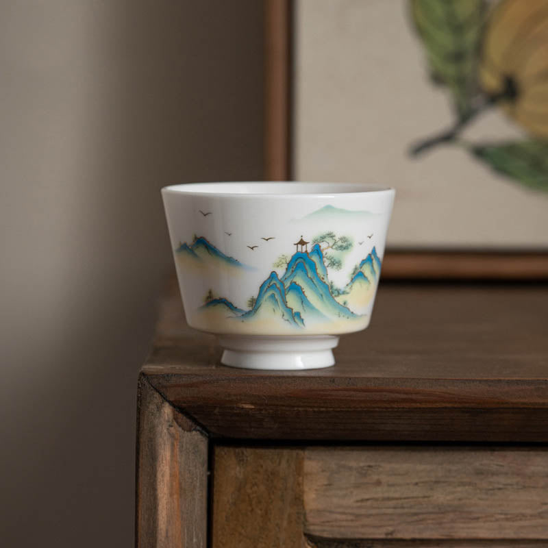 Buddha Stones Lotus Flower Leaf Mountain Pavilion Elk Peony Ceramic Teacup Kung Fu Tea Cup