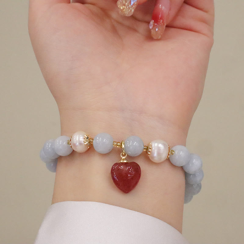 Buddha Stones Natural Aquamarine Chalcedony Serenity Rabbit Gourd Cat Charm Bracelet - image 11
