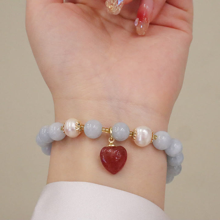 Buddha Stones Natural Aquamarine Chalcedony Serenity Rabbit Gourd Cat Charm Bracelet - image 11