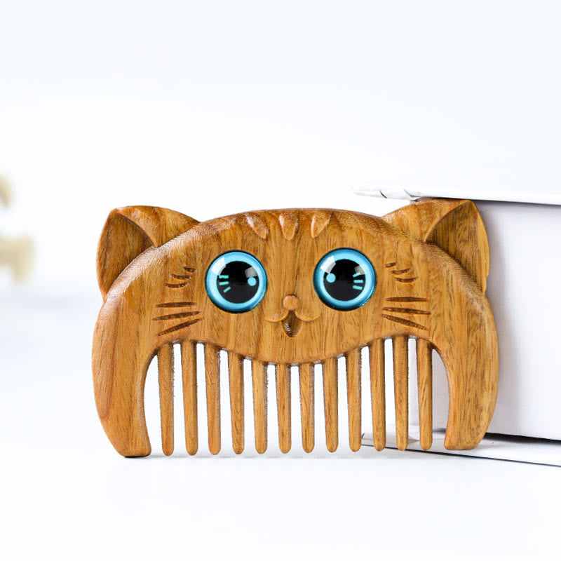 Simple Cat Pattern Green Sandalwood Cure Portable Comb - image 9