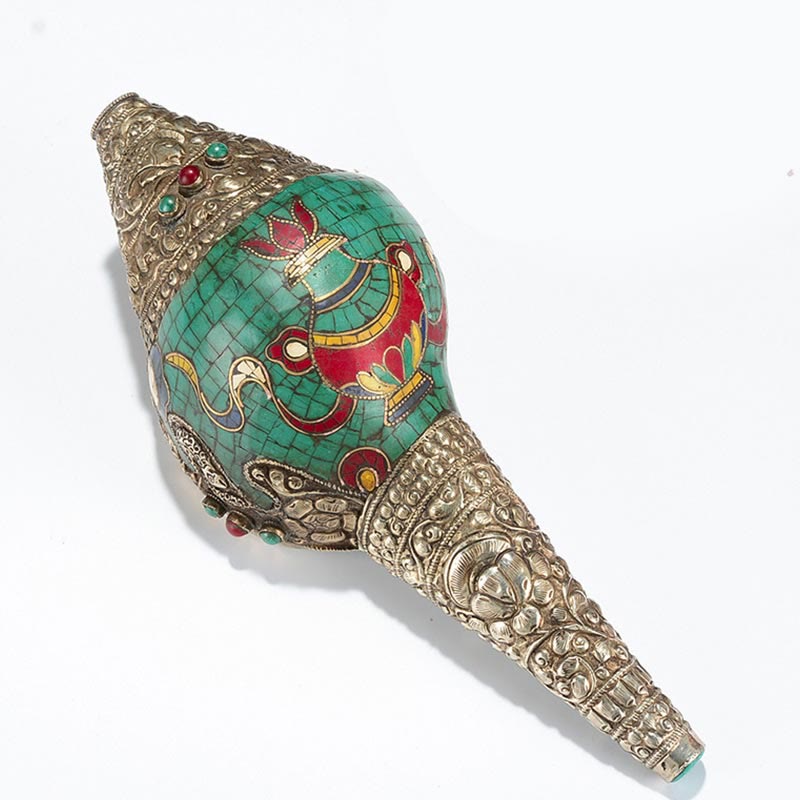 Tibetan Handmade Engraved Shankha Double Dorje Buddha Conch Shell Wealth Positive Decoration - image 14