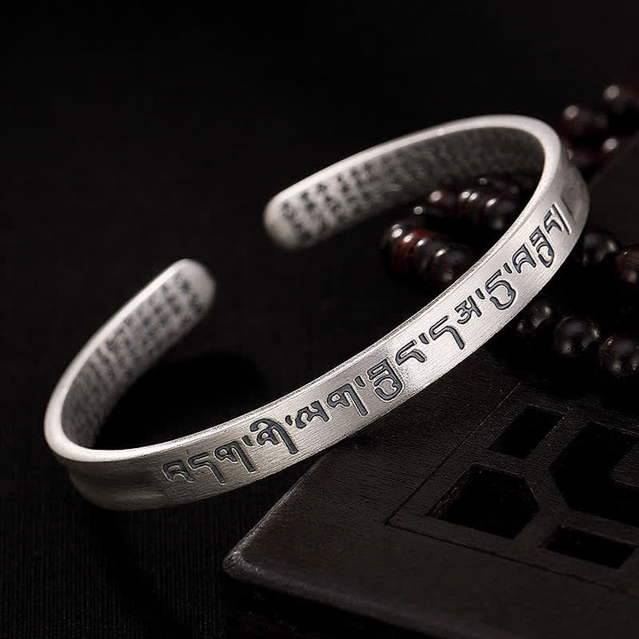 999 Sterling Silver Six True Words Heart Sutra Protection Bracelet Bangle - 999 Sterling Silver - image 1