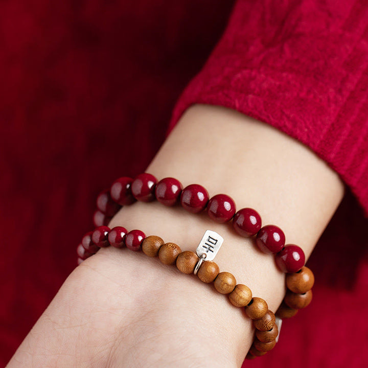 Buddha Stones 925 Sterling Silver Peach Wood Cinnabar Ward Off Evil Spirits Bracelet - image 3
