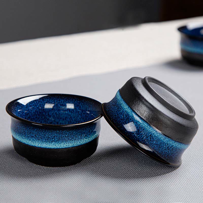 Blue Gradient Color Chinese Gongfu Tea Ceramic Teapot Portable Gift Bag Box Set - image 14