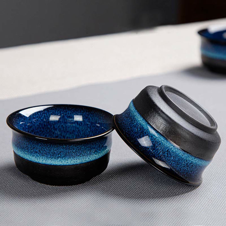 Blue Gradient Color Chinese Gongfu Tea Ceramic Teapot Portable Gift Bag Box Set - image 14
