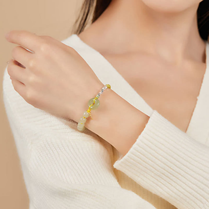 925 Sterling Silver Hetian Jade Peace Buckle Beaded Luck Happiness Charm Bracelet - image 4