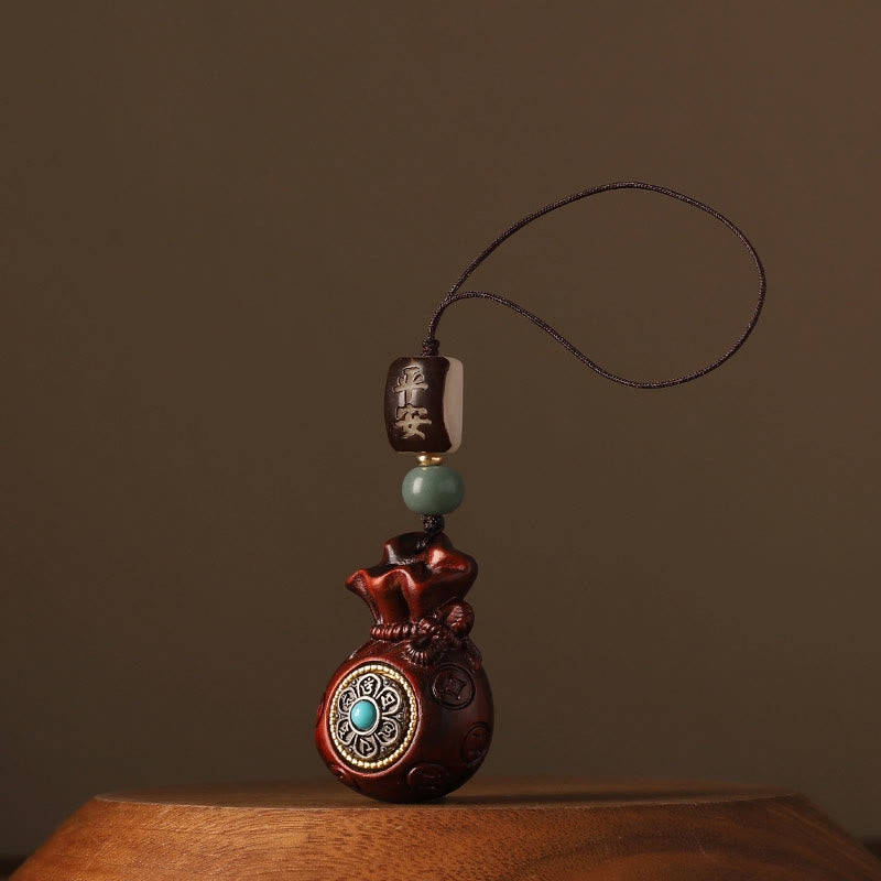 Buddha Stones Small Leaf Red Sandalwood Green Sandalwood Money Bag Om Mani Padme Hum Rotatable Protection Hanging Decoration - Small Leaf Red Sandalwood(Keep away evil spirits♥Protection) - Phone Hanging Decoration - image 5