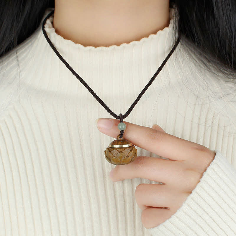Buddha Stones Tibet Green Sandalwood Rosewood Om Mani Padme Hum Lotus Positive Soothing Necklace Pendant - image 10