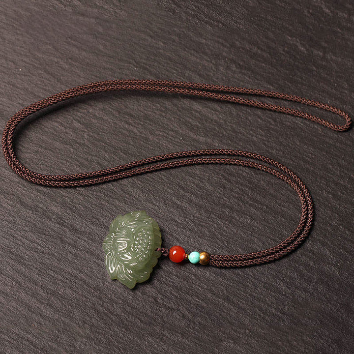 Hetian Cyan Jade Lotus Flower Success Necklace Pendant - image 4