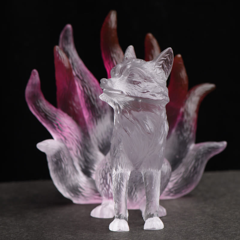 Buddha Stones Small Nine Tailed Fox Success Strength Home Figurine Decoration - Pink&White - Large 100*90*98mm - image 9