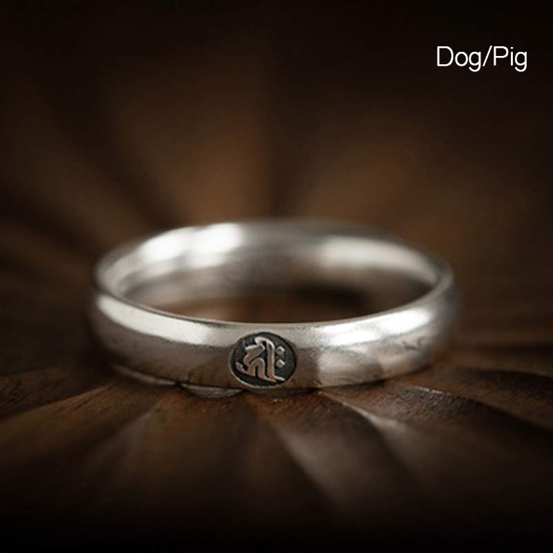 925 Sterling Silver Chinese Zodiac Natal Buddha Blessing Couple Ring - Dog/Pig - Women - image 24