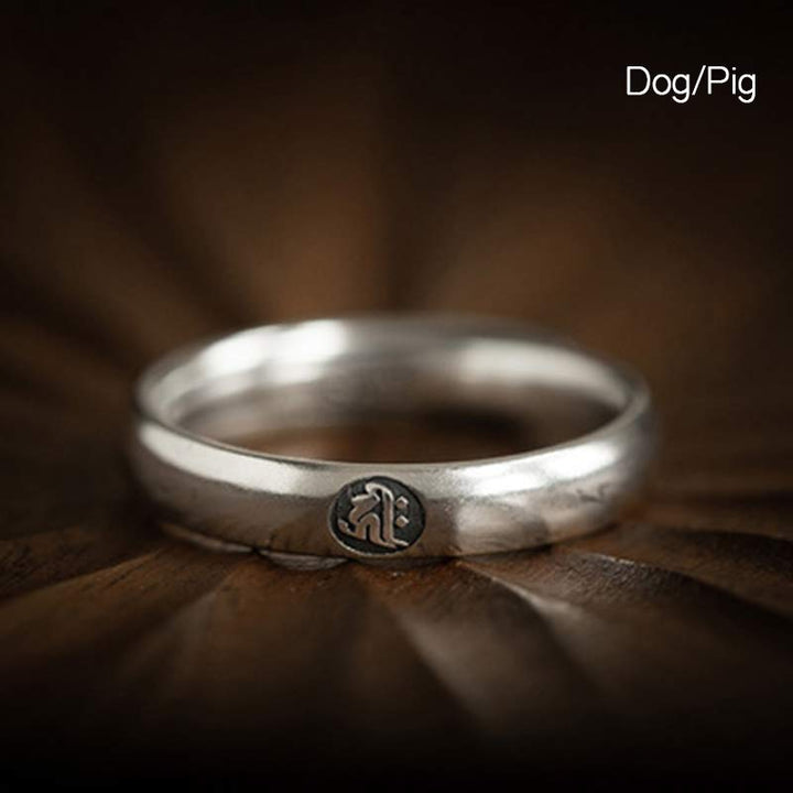 925 Sterling Silver Chinese Zodiac Natal Buddha Blessing Couple Ring - Dog/Pig - Women - image 24