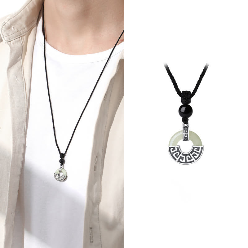 Buddha Stones 925 Sterling Silver Natural Hetian Jade Peace Buckle Prosperity Necklace Pendant - image 7