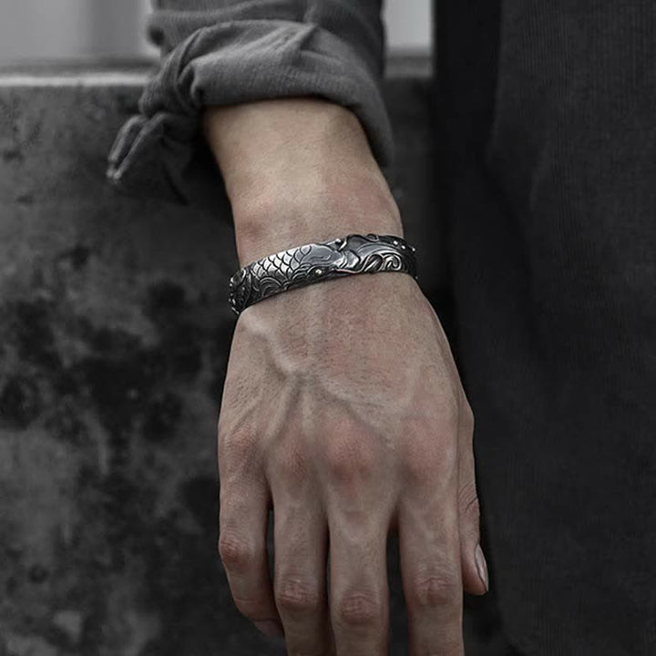 999 Sterling Silver 990 Gold Koi Fish Luck Wealth Success Bracelet Bangle - image 3