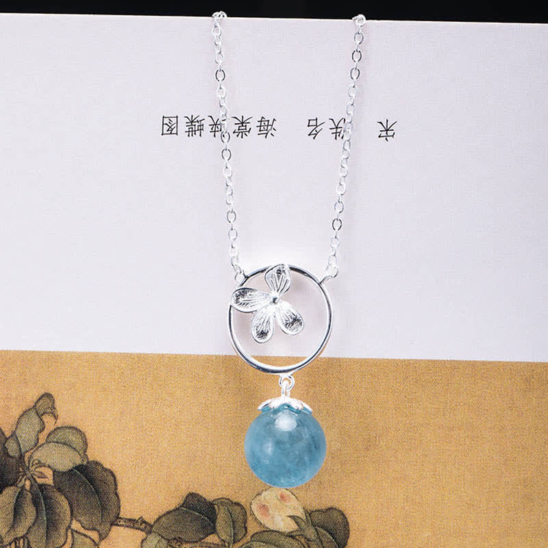 Buddha Stones 925 Sterling Silver Natural Aquamarine Leaf Flower Peace Earrings Necklace - image 11