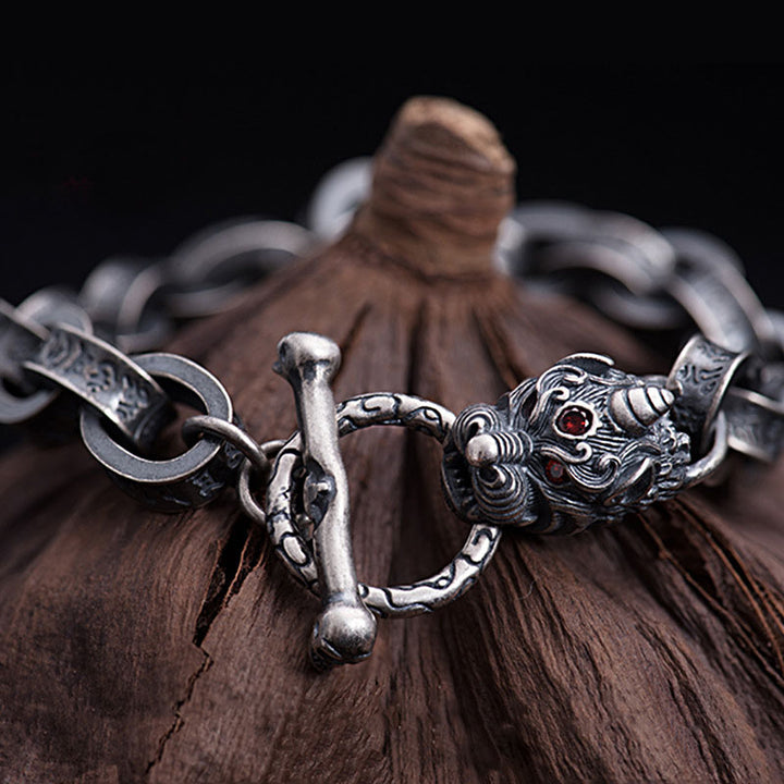 925 Sterling Silver Dragon Kirin Om Mani Padme Hum Success Strength Bracelet Bangle - image 3