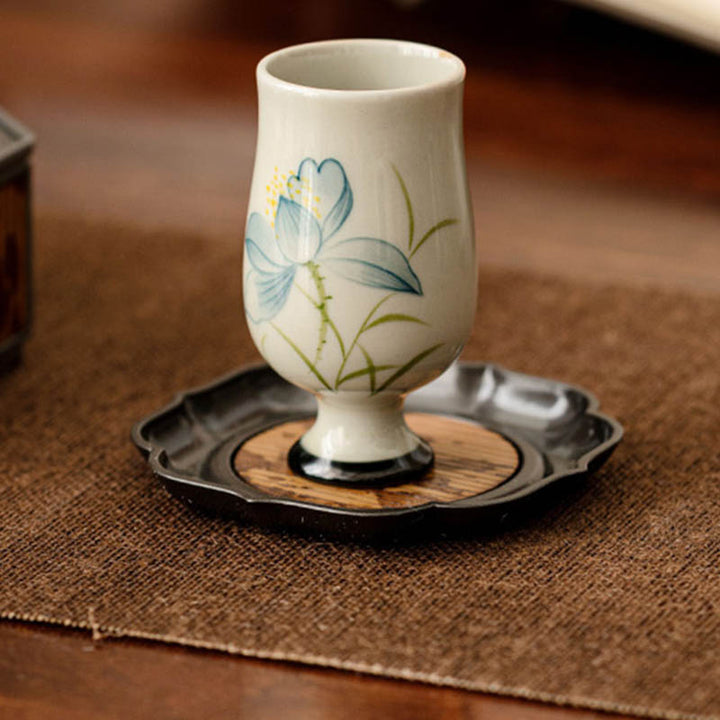 Buddha Stones Hand Painted Lotus Flower Ceramic Teacup Kung Fu Tea Cup