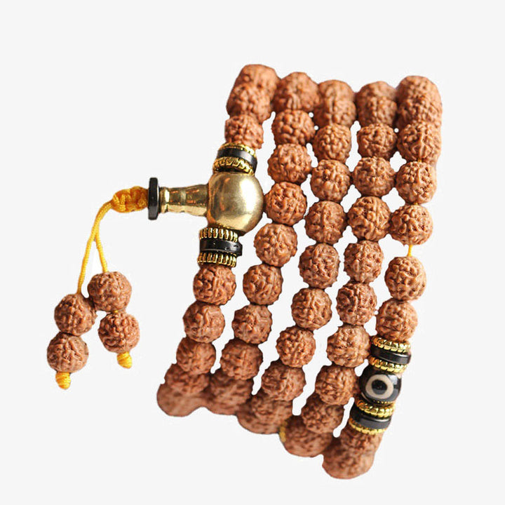 Buddha Stones 108 Mala Beads Rudraksha Bodhi Seed Dzi Bead Luck Wealth Bracelet