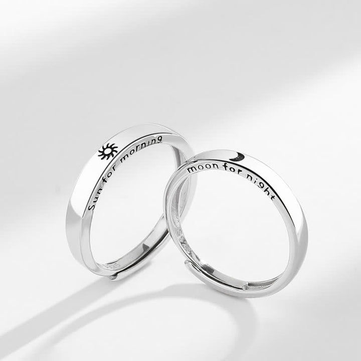 Buddha Stones 925 Sterling Silver Sun Moon Protection Adjustable Couple Ring - image 0