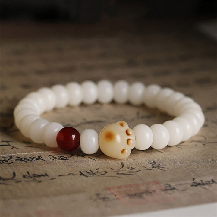 Natural Bodhi Seed Lovely Paw Lucky Cat Bracelet - image 1
