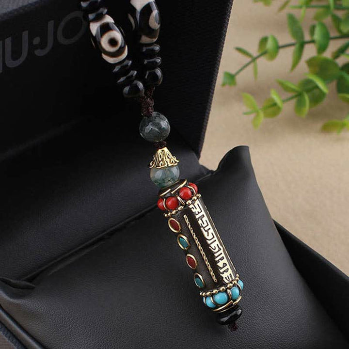Buddha Stones Tibetan Om Mani Padme Hum Dzi Bead Wenge Wood Necklace Pendant - image 10
