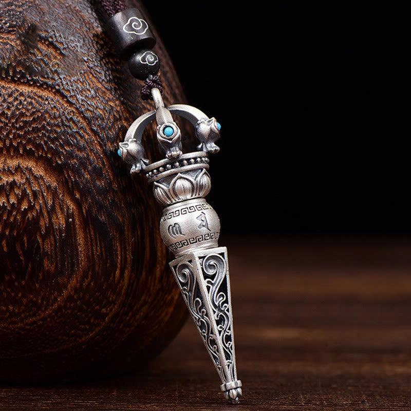 Buddha Stones Tibetan Om Mani Padme Hum Dorje Vajra Design Wisdom Rotatable Necklace Pendant - Dorje Vajra Design - image 1