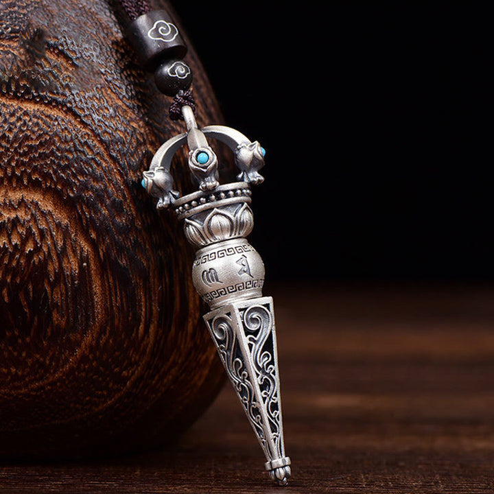Buddha Stones Tibetan Om Mani Padme Hum Dorje Vajra Design Wisdom Rotatable Necklace Pendant - Dorje Vajra Design - image 1