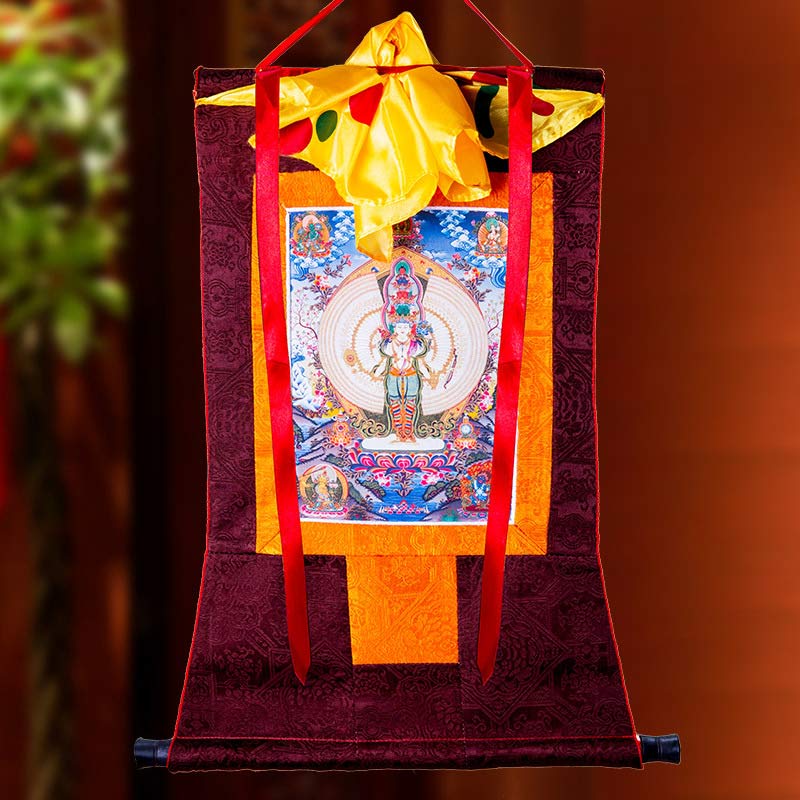 Tibetan Thousand-handed Avalokitesvara Framed Thangka Blessing Decoration