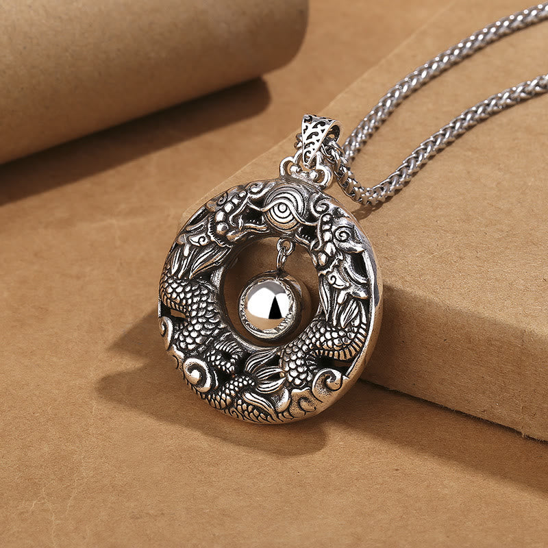 Buddha Stones Double Dragon Playing Bead Copper Protection Necklace Pendant - image 2