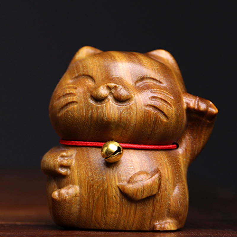 Buddha Stones Green Sandalwood Small Mini Cute Lucky Cat Peace Decorations - image 3